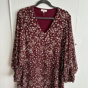 Entro Maroon and Multicolor V-Neck Dress